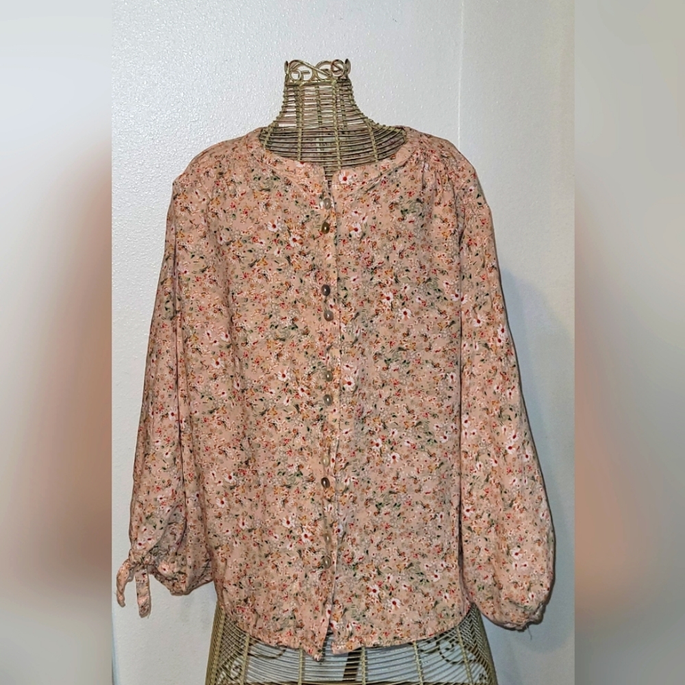 Cynthia Rowley Button-Front Tie Sleeve Blouse